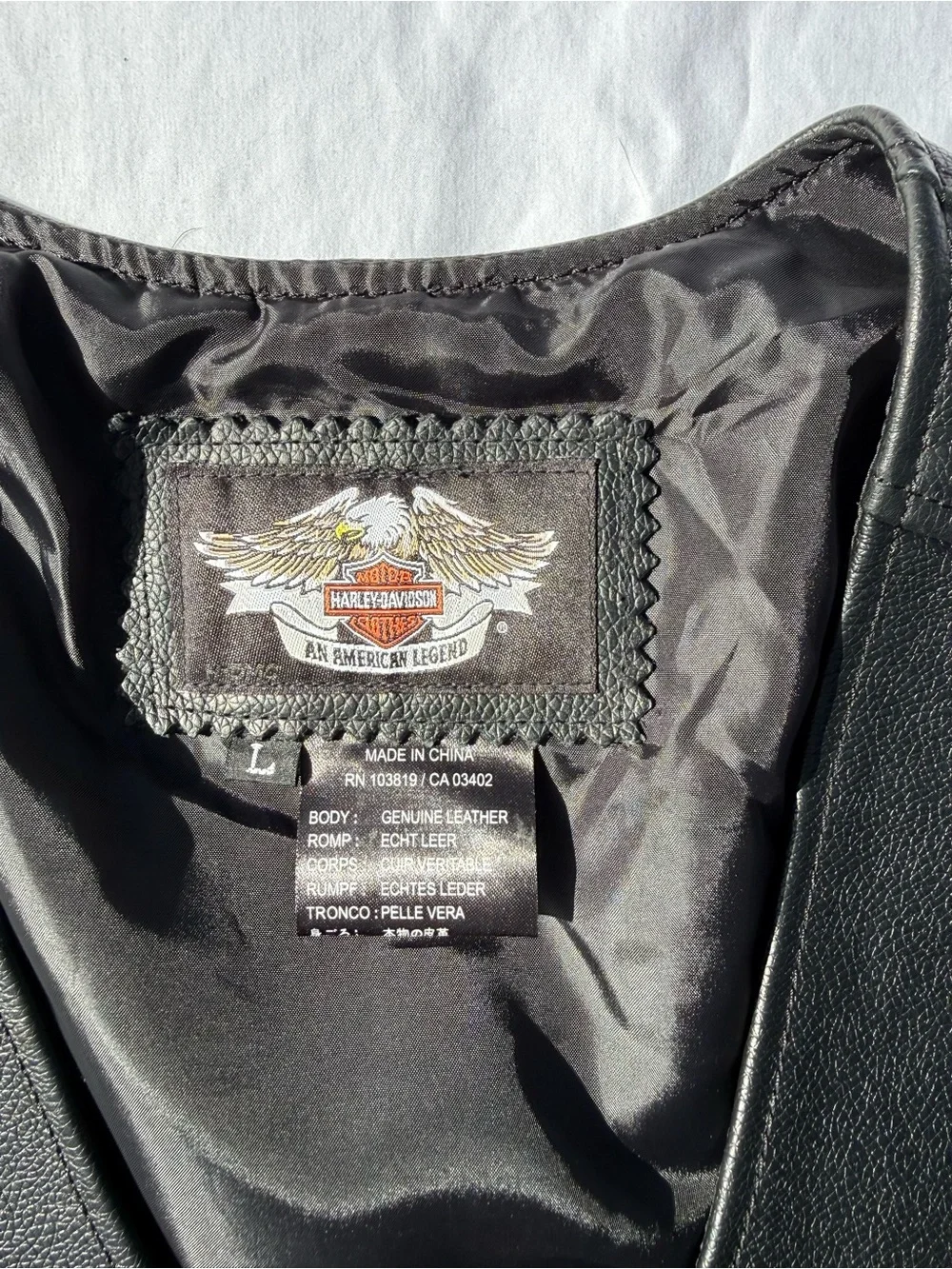 Harley-Davidson Black Leather Snap Vest with Orange Logo